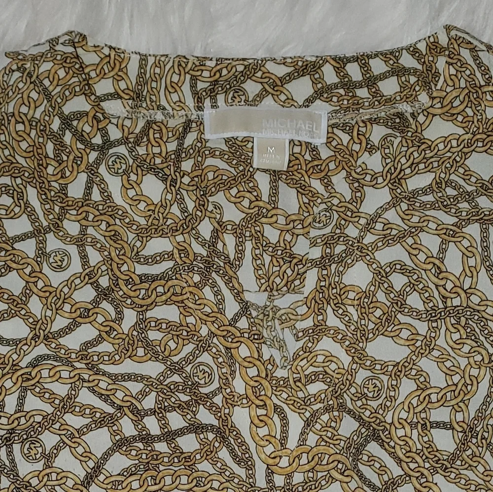 Michael Kors Brown and Cream Textured Blouse with Long Sleeves